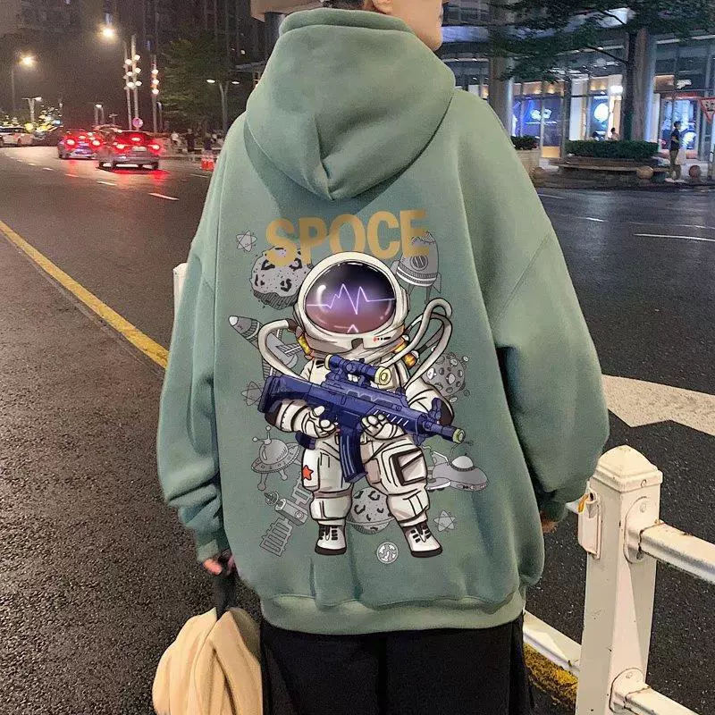 Мужской свитер с капюшоном на весну и осень, модная Свободная Повседневная универсальная верхняя одежда в Корейском стиле с принтом космонавтов