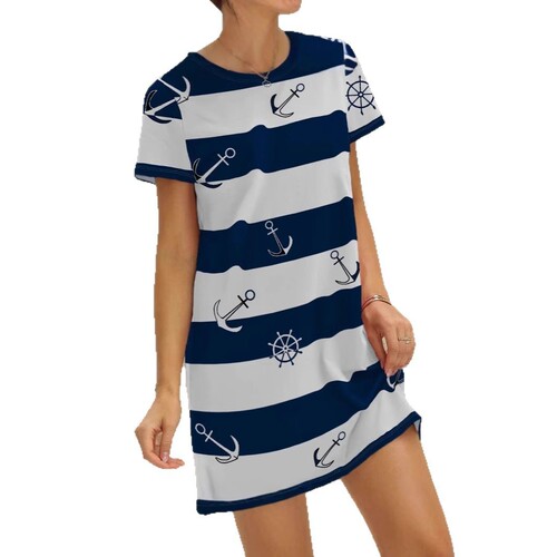Fashionable Short Sleeve Nautical Stripe Short Sleeve Dress, Stylish and Refined, Slimming and Tailored