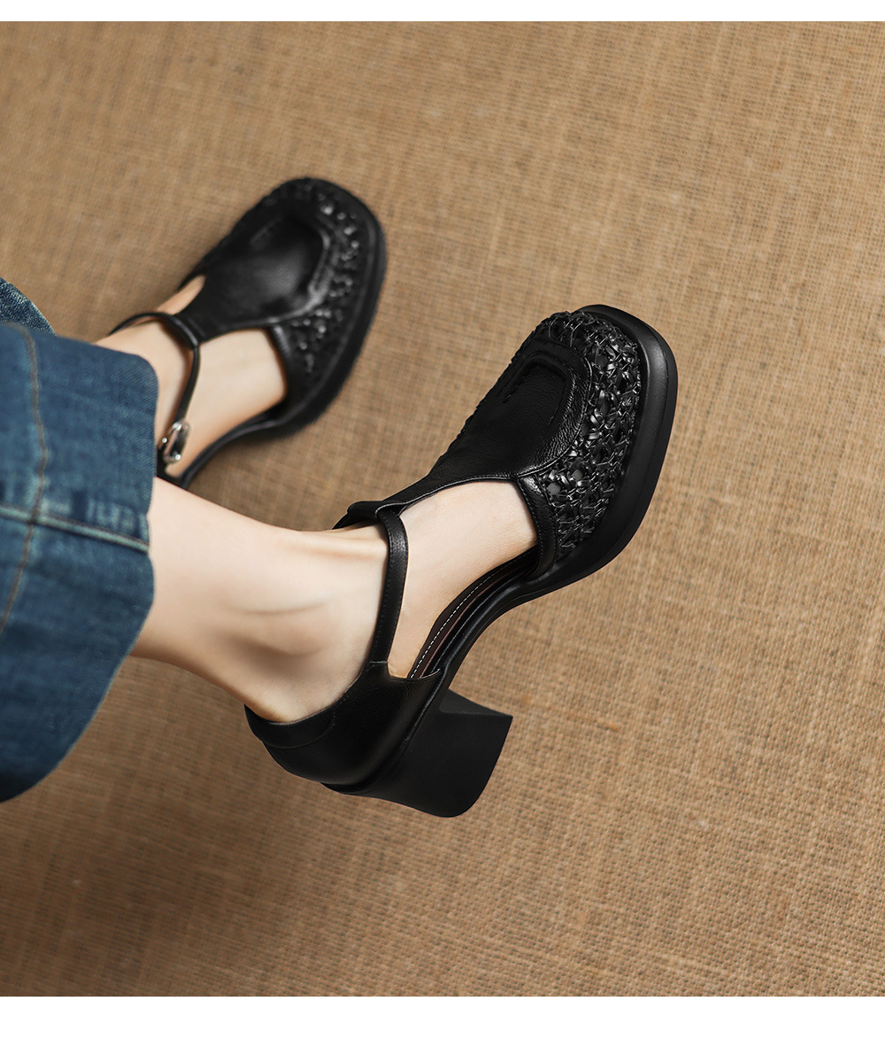 Sandal cao gót nữ mũi nhọn quai chữ T đế dày gót 7 cm — đen chi tiết 15