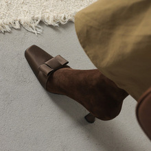 法式气质蝴蝶结细跟弹力靴女2025年新款方头高跟瘦瘦靴短靴女秋冬