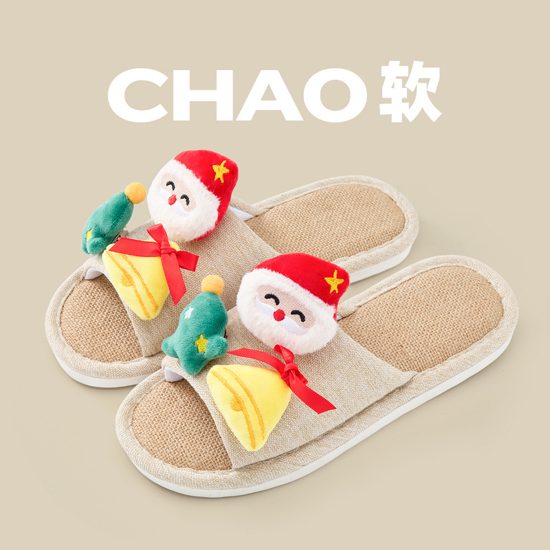 Linen-Soled Open Slippers for Men, Spring & Fall, Indoor Home, Silent Home Use, Four-Season Slippers for Women, New Winter and Summer