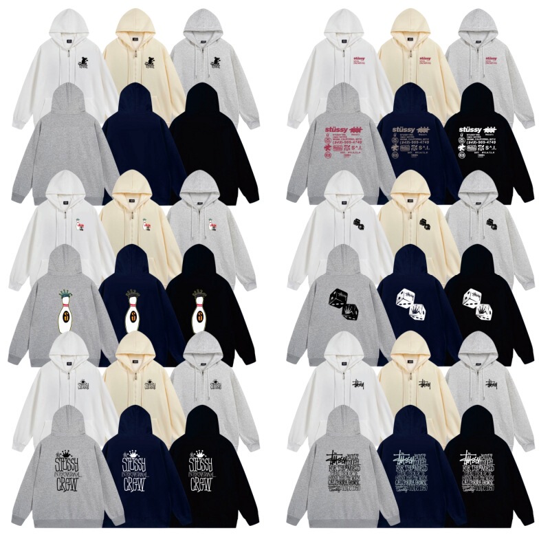 Cross-Border Stussy Cardigan Hooded Sweatshirt Casual Style Black 8 Dice Unisex Hoodie Jacket