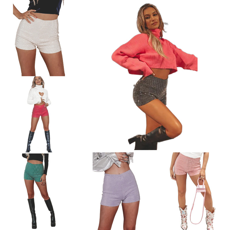 Bright Diamond Women's Shorts 2024 New European and American Sexy Spice Girl Style Fashion Tight Hot Pants