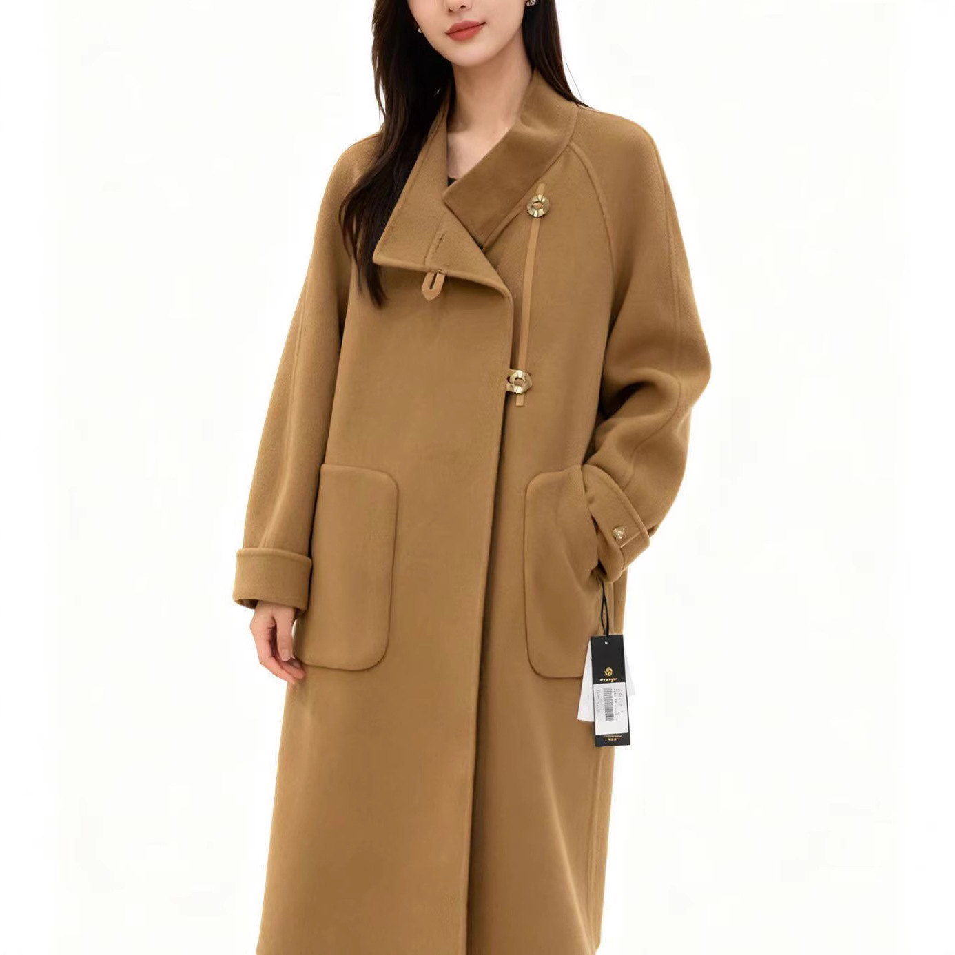 Hansai Brand Counter 2025 Autumn and Winter New Elegant Mid-Length Wool Double-Sided Woolen Coat for Women 227