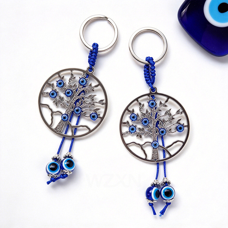 Turkish Blue Eye Wisdom Tree Keychain Handmade Evil Eye Ornament Foreign Trade Manufacturer in Stock Fast Delivery Turkish Blue Eye Wisdom Tree Keychain Handmade Evil Eye Ornament Foreign Trade Manufacturer in Stock Fast Delivery