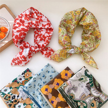 68花卉棉麻方巾围巾女春秋搭配衬衫护颈装饰围脖职业空姐时尚丝巾