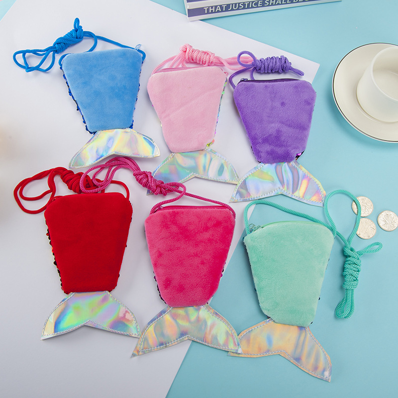 Bolso bandolera de cola de sirena de estilo coreano de dibujos animados creativo hombro de los niños con lentejuelas pequeño bolso de hombro Cordón de almacenamiento monedero