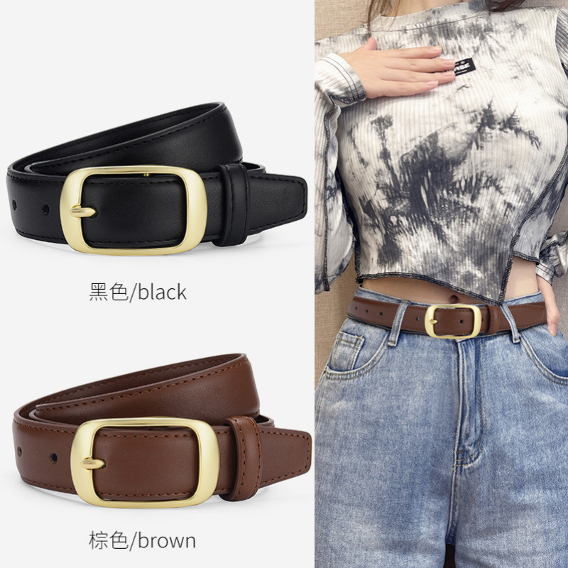 Genuine Leather Belt with Alloy Pin Buckle, Vacation Style, Korean Style Jeans Belt, Small Chanel-Style Ubelt Jeans Belt