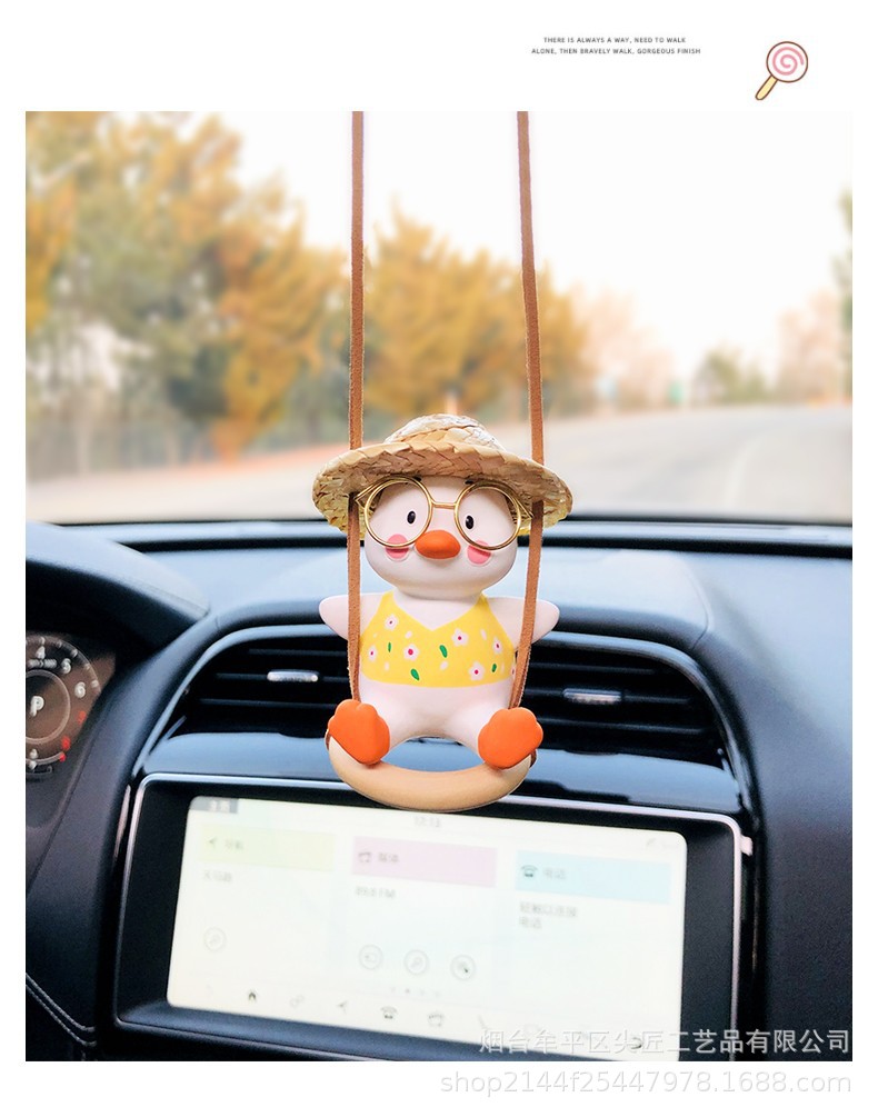 Cross-Border Original Manufacturer Swing Duck Car Hanging Ornament, Duck Aromatherapy Car Rearview Mirror Hanging Decoration, Car Hanging Decoration