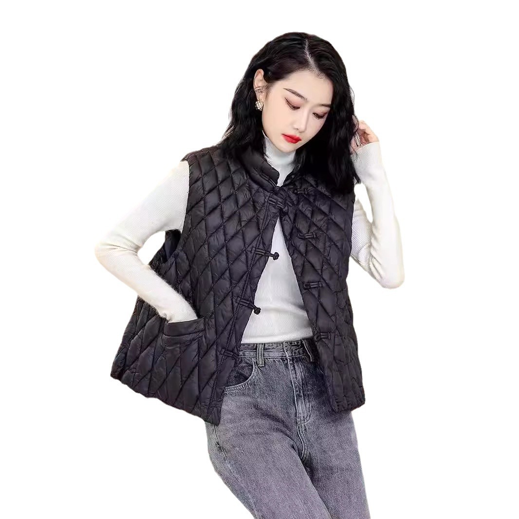 Chaleco de algodón de pluma para mujeres 2024 otoño y invierno nuevo estilo coreano de algodón suelto hombro collar chaleco de algodón chaleco de caballo abrazadera chaqueta