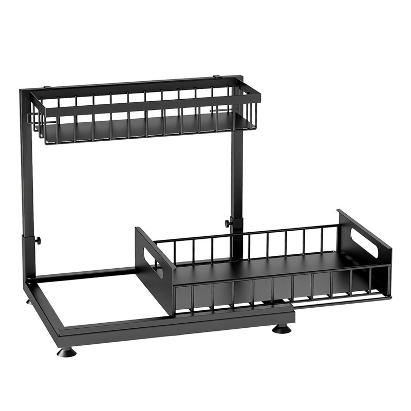 Estante de cocina de stock estante de condimento estante de almacenamiento estante de baño estante de almacenamiento de fregadero estante de acabado doméstico doble capa