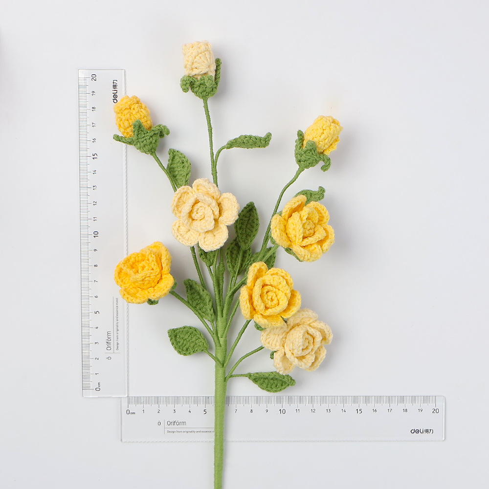 成品跨境编织向日葵仿真花手工毛线针织太阳花郁金香花玫瑰花礼物详情33
