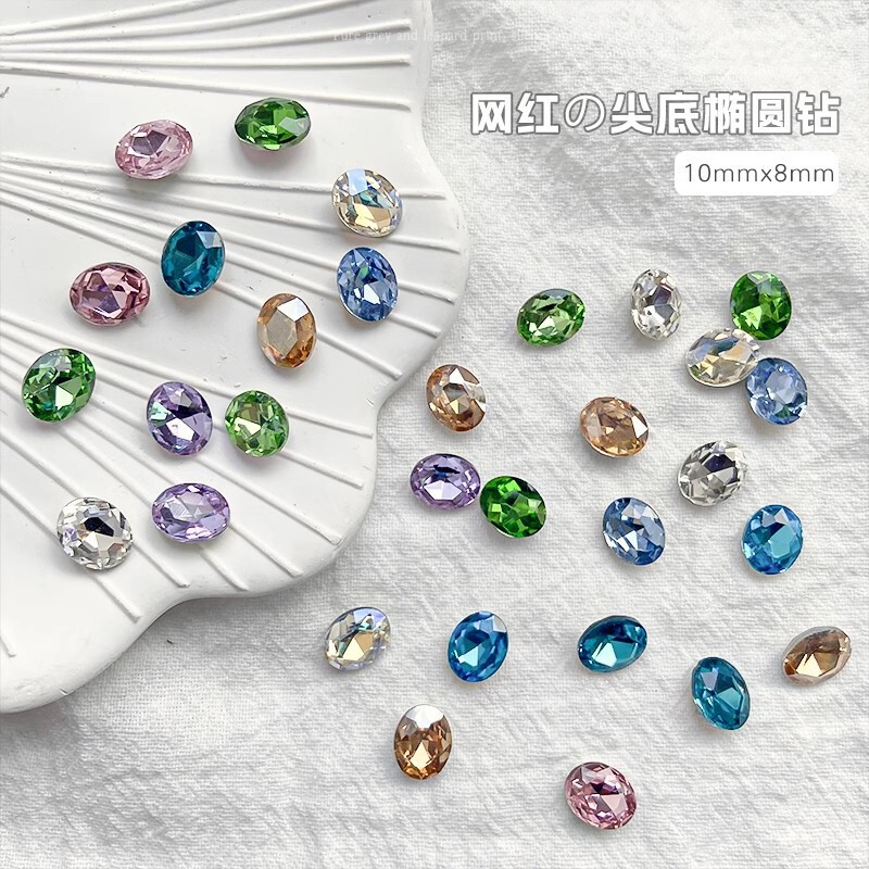6*8mm Oval Synthetic Colorful Oval Zircon Gemstone Brightness DIY Ring Inlaid Gemstone Nail Art Diamond