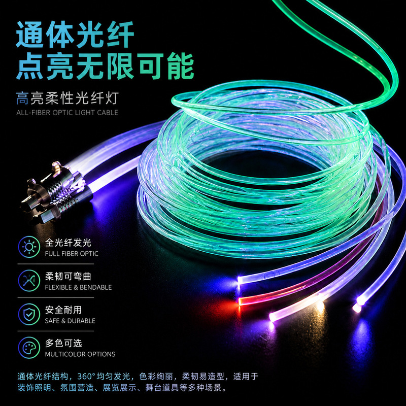 Flexible all-over fiber optic, side-emitting light guide fiber, high-transparency whole-strip light-emitting home decor ambiance lighting material, manufacturer wholesale Flexible all-over fiber optic, side-emitting light guide fiber, high-transparency whole-strip light-emitting home decor ambiance lighting material, manufacturer wholesale