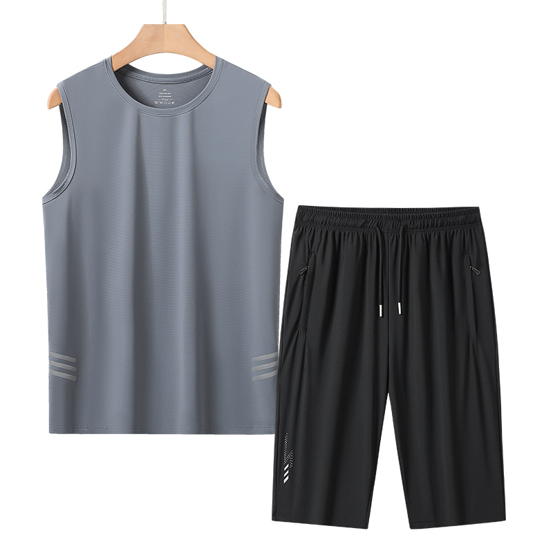 L - 8X verano chaleco de malla de hielo para hombre delgado camiseta de secado rápido para aumentar la camiseta deportiva pantalones cortos para hombres