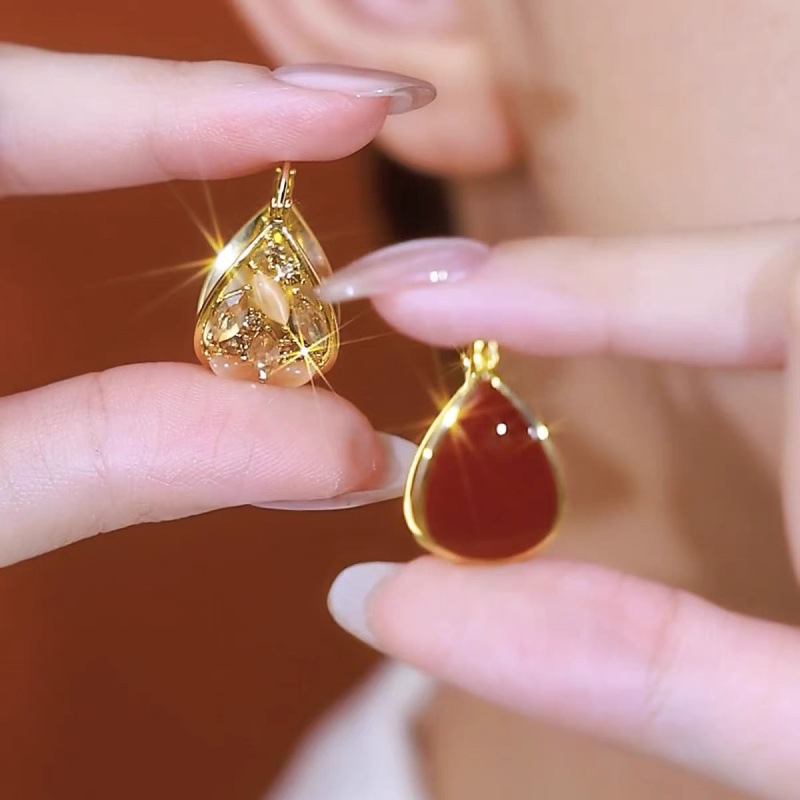 Small design red double-sided elegant universal earrings with zircon…