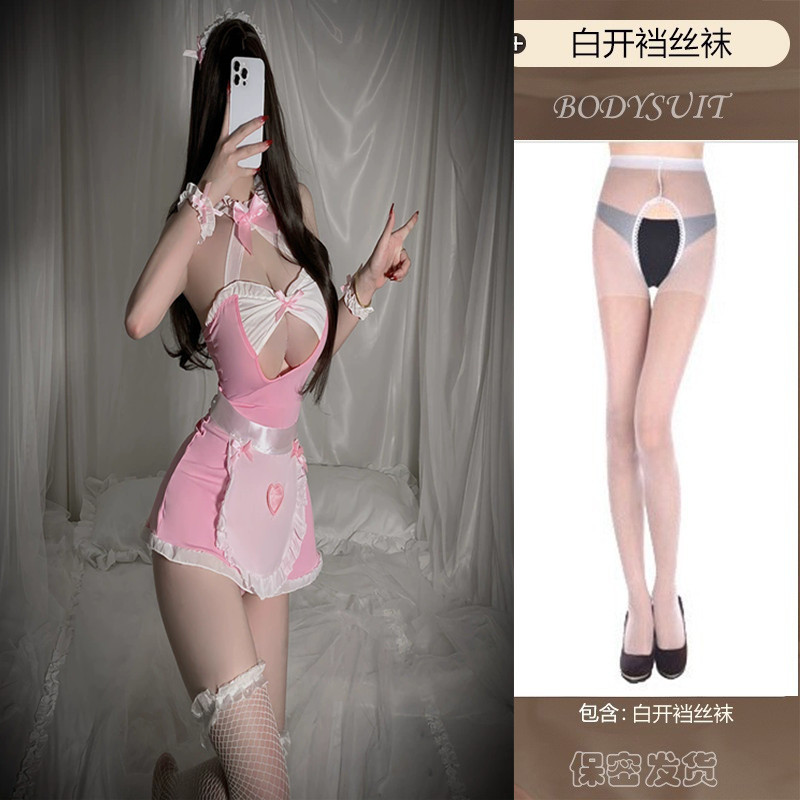 핑크 메이드 복장 + 흰색 오픈 양말