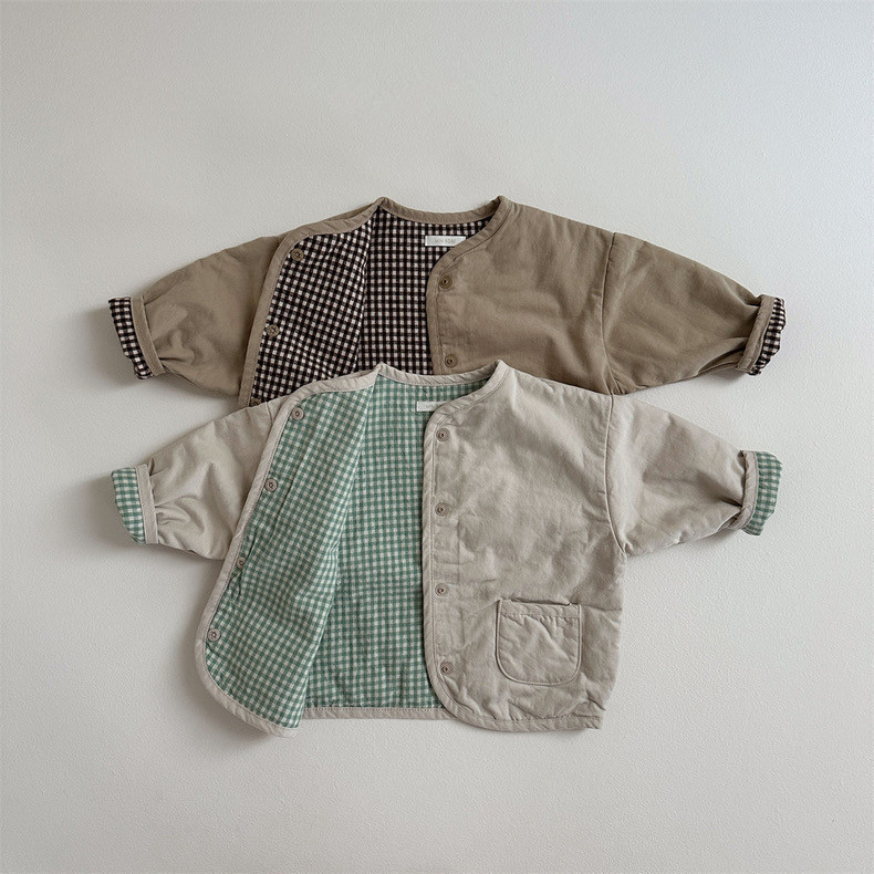 Children's Autumn Reversible Jacket Baby Clothes 2026 Spring and Autumn New Korean Style Kidsren's Clothing Kidsren's Plaid Jacket