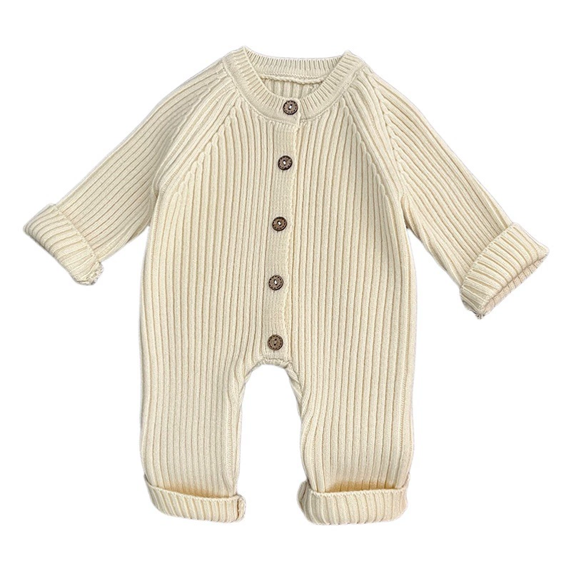 Комбинезон для малышей в корейском стиле, осенне-зимняя одежда для мальчиков и девочек, однотонный вязаный комбинезон для ползания, зимний свитер-ромпер для новорожденных