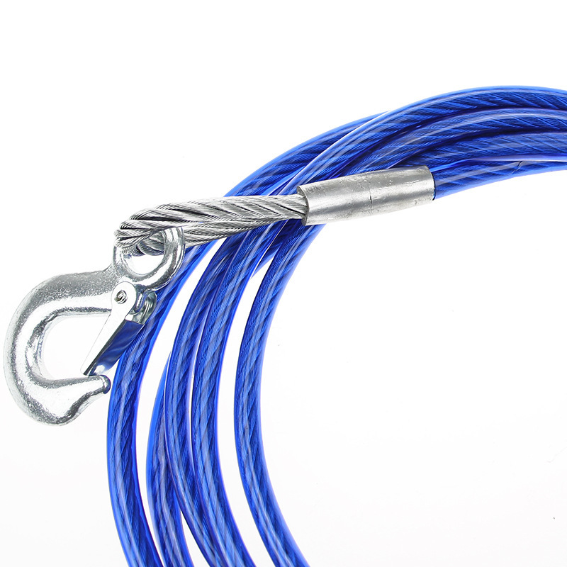 Car Steel Wire Tow Rope with Rubber-Coated Clamp Lock Buckle, Emergency Rescue Towing Rope, 4.5m Ton, 5.7m Ton Factory