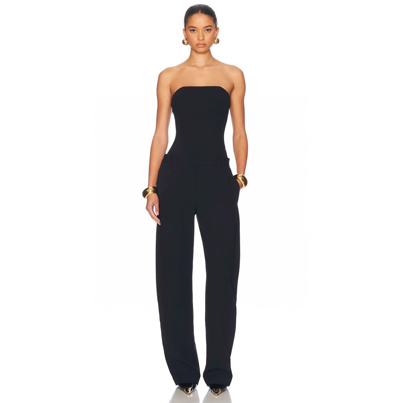 Helsa Same Style Supermodel Heroine Style Fishbone Tube Top Long Pants Straight-Leg Pants Slim Hourglass-Shaped Tube Top Jumpsuit