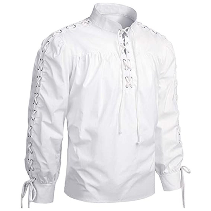 2026 Fashionable Men's Bandage Long Sleeve Medieval Renaissance Shirt Gothic Men's Warrior Shirt