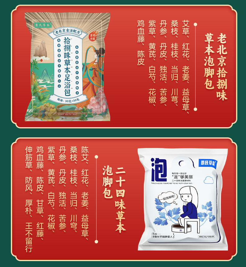 Artemisia Foot Soak Pack Old Beijing Style 24 Herb Blend 30g x 30 Bags in use