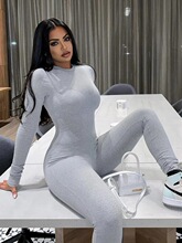 E 40086 Street Style Solid Color High Waist Jumpsuit ��ͷ��