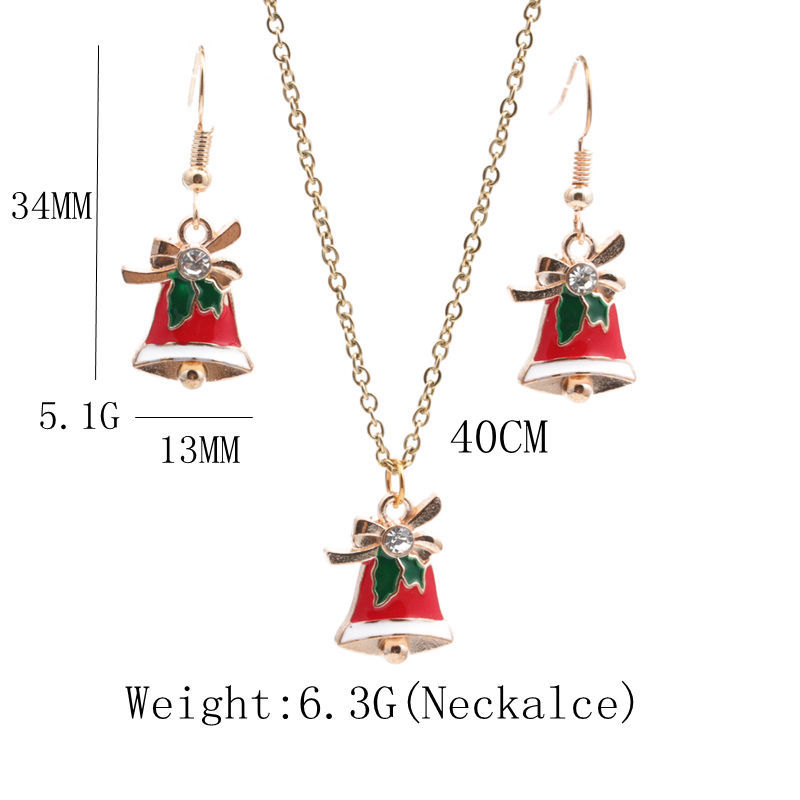 Fashion Christmas Bell Earrings And Necklace Set Alloy Base Oil Christmas Bell Necklace Earrings Set