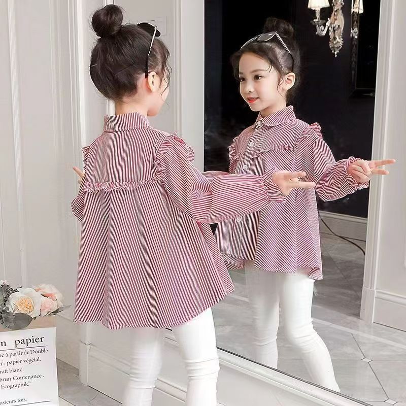 Girls' Long-Sleeved Shirts 2026 New Spring Style Kidsren's Tops Girls' Outer Wear Loose Sweet Shirts Spring & Fall Styles