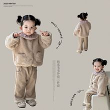 点兮2025秋冬新款婴幼儿毛毛外套套装女宝宝外套毛衣阔腿裤三件套