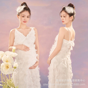 New Maternity Photo Clothing Beautiful White Dress Pregnant Mother Photo Studio Photo Clothing Beautiful Sexy Photography Clothing