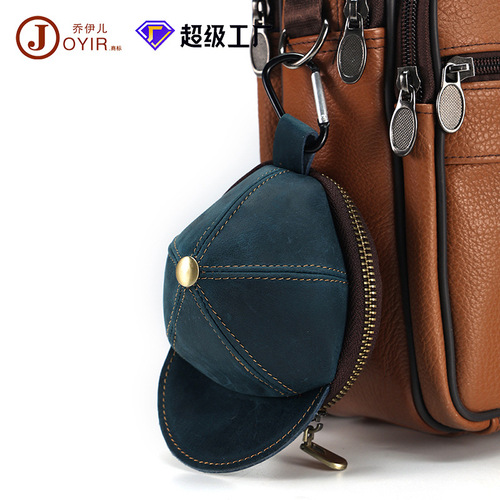 Leather Creative Waist Bag Small Wallet Crazy Horse Coin Key Holder Mini Korean Style Cute Hat Shaped Purse