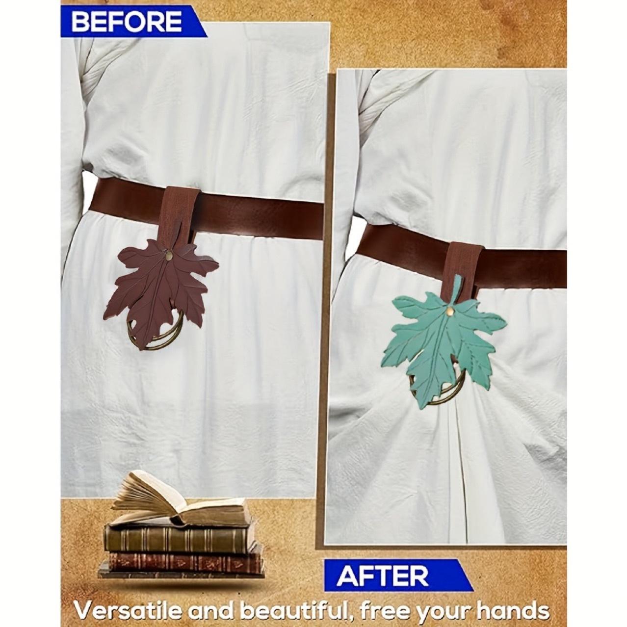 Medieval Pu Leather Skirt Clip Halloween Keychain Maple Leaf Prop_voghion.com