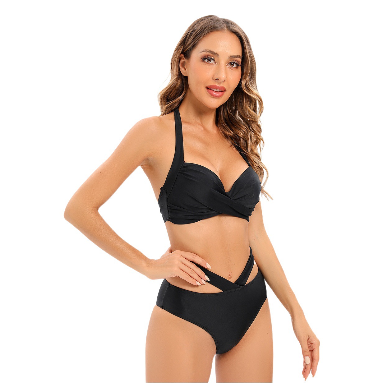 Traje de baño de dos piezas con cuello halter de Amazon para mujer, bikini con copas cruzadas, traje de baño sexy con espalda descubierta