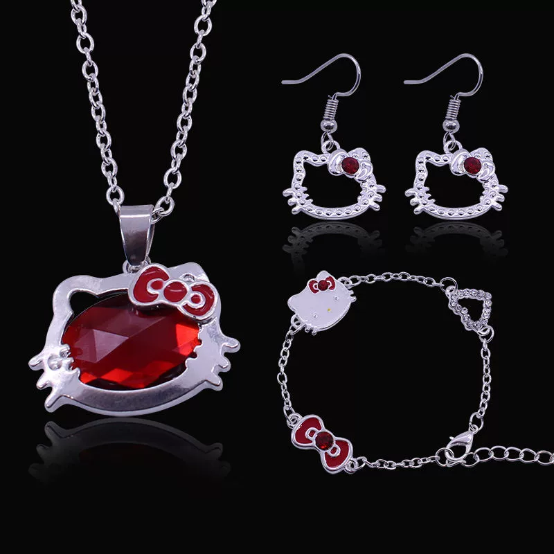 Ювелирные изделия из ruby, ожерелье и браслет, цепь, модный мультяшный металлический набор в европейском стиле, набор из 3 предметов