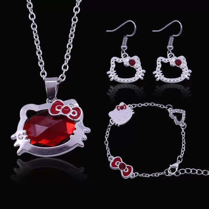 Ювелирные изделия из ruby, ожерелье и браслет, цепь, модный мультяшный металлический набор в европейском стиле, набор из 3 предметов