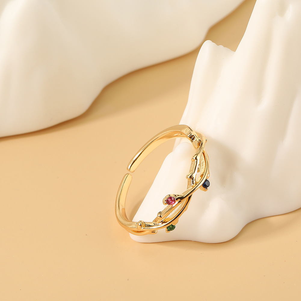 Simple Style Round Copper Inlay Rhinestones Open Ring 1 Piece