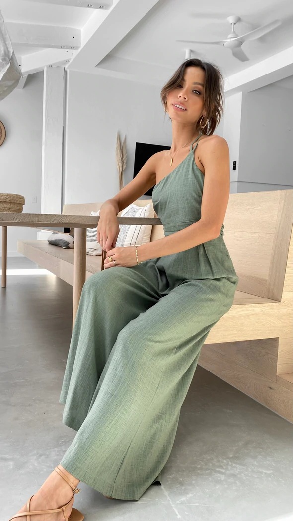 Solid Color Loose Wide-Leg Cotton Linen Jumpsuit - Jumpsuits & Rompers - Uniqistic.com