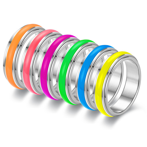 New Decorative Stainless Steel Rotating Night Light Ring for Overseas Amazon Cross-border E-commerce, Stress Relief and Anxiety Relief Titanium Steel Finger Ring