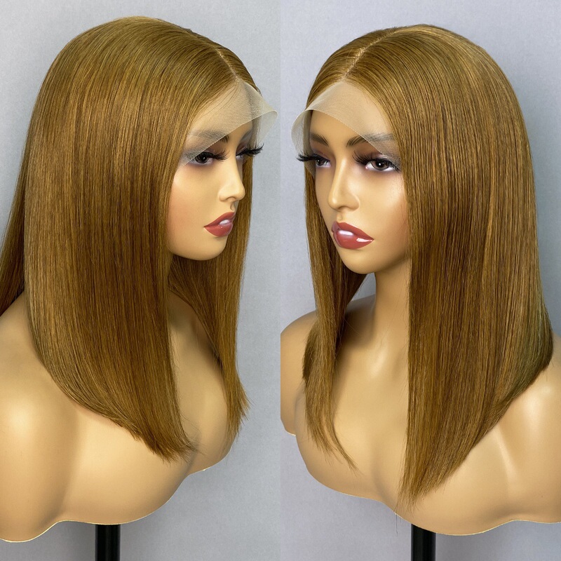 Jazzhair real human hair 180% density bone straight Bob 13x4 4x4 HD lace cross border Bob Wig