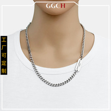 GGCH ins冷淡风个性韩版字母方牌项链潮人嘻哈简约男女钛钢锁骨链