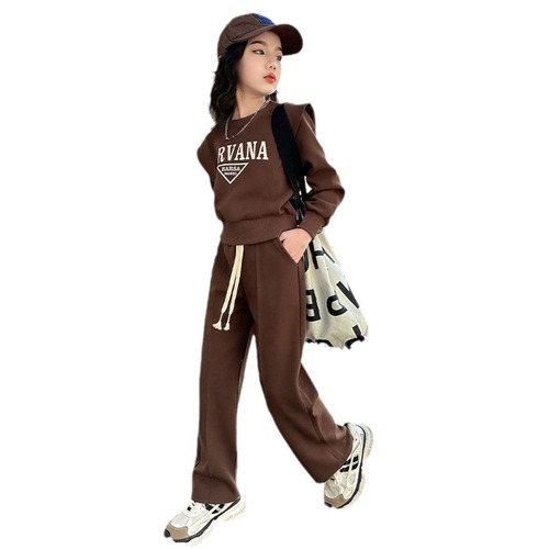 Women's Han Style Casual Set with Big Kid Spring and Autumn Trendy Letter Top and Long-Sleeve Stylish Pants Two-Piece Set
