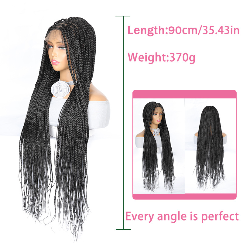 Helvirkat hår, handvävd peruk med spets framtill, huvudbonad, 90 cm, 370 g spets, tretrådig, smutsig flätad huvudbonad_voghion.com