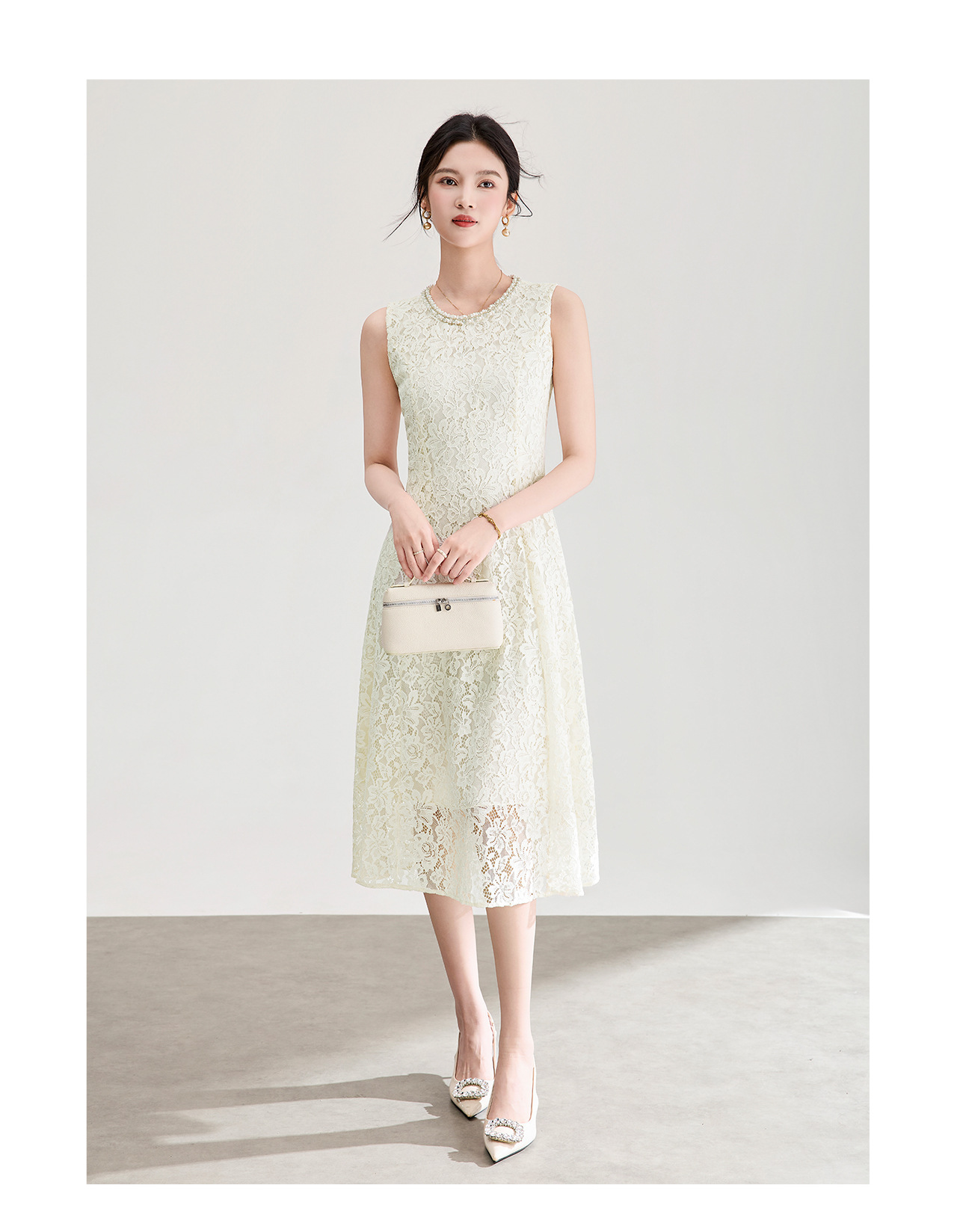 Đầm maxi nữ không tay ren đính cườm hoa chạm khắc — màu đen chi tiết 12