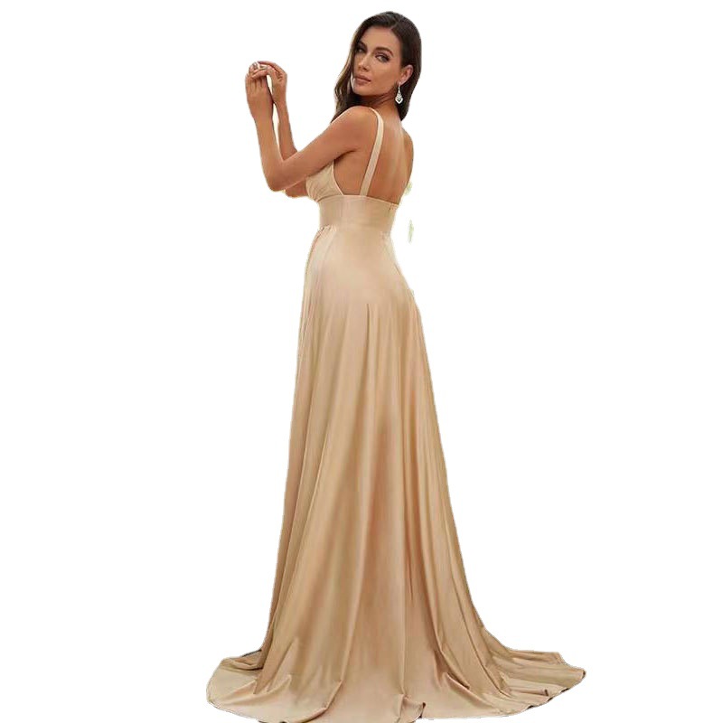 Comercio exterior europeo y americano Amazon AliExpress deseo vestido con cuello en V sexy Correa split largo champán vestido de noche