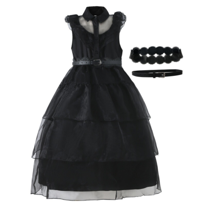 in stock Cross Border Hot Sale Christmas Cos Adams Wednesday Princess Dress Kids Evening Dress Dark dress in stock Cross Border Hot Sale Christmas Cos Adams Wednesday Princess Dress Kids Evening Dress Dark dress
