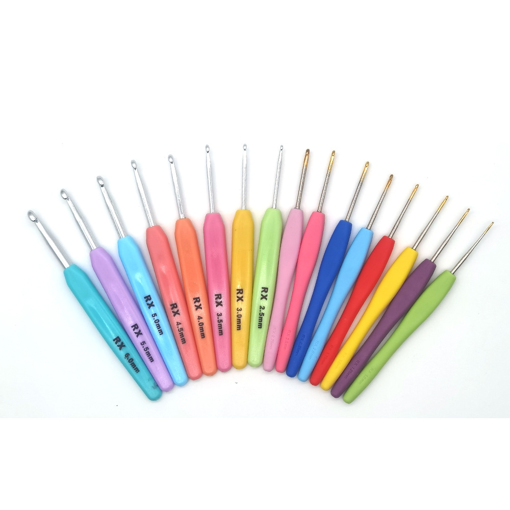 Herramientas de tejido, mango de plástico suave, conjunto de aguja de óxido de aluminio de aluminio, delgado a grueso, embalaje de 16 piezas de mango suave, PU