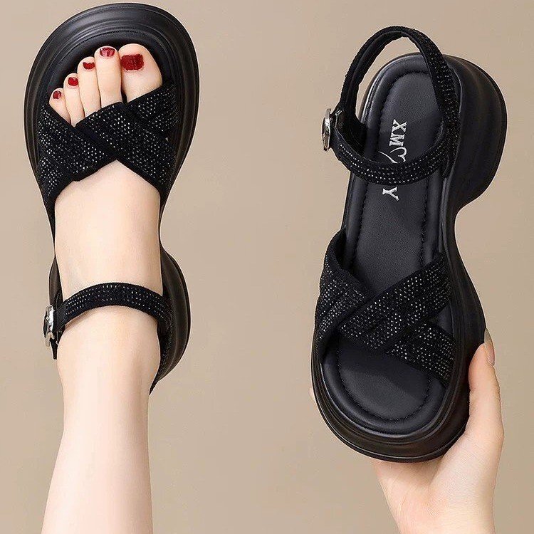 Non-Slip Soft-Soled Sports Sandals for Women 2026 Summer Hollow-Out Rhinestone Platform Thick-Soled Height-Increasing Buckle Sandals Non-Slip Soft-Soled Sports Sandals for Women 2026 Summer Hollow-Out Rhinestone Platform Thick-Soled Height-Increasing Buckle Sandals