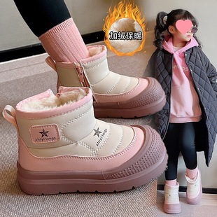 Boots Warm Children's Snow Boots Girls fleece-lined 2024 Winter Autumn and Winter Cotton Boots Shoes Fashion New Children's New Arrival